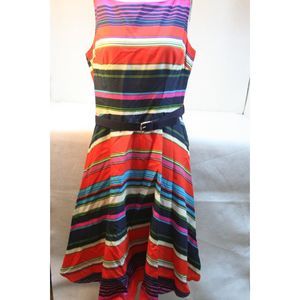 Kasper Sleeveless Fit n Flare Striped Navy Red Pink Dress w/belt sz 6